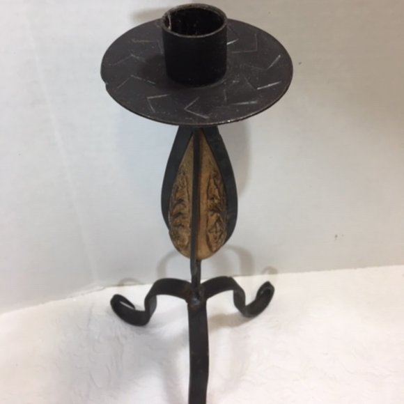 VTG Wrought Iron Carved Seed Pod Candleholder Hand Forged Black Metal Gothic - Picture 6 of 9